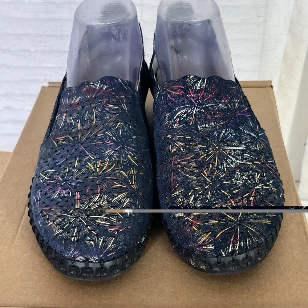 Spring Step Women Size 40 Saszier‎ Comfort Shoes Leather Black Fireworks Slip On
